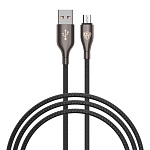 кабель для зарядки usb(a)-microusb by керамика, 1м, 3а, быстр зар qc3.0, тканевая оплётка, черный от магазина Барс