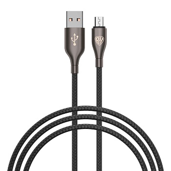 кабель для зарядки usb(a)-microusb by керамика, 1м, 3а, быстр зар qc3.0, тканевая оплётка, черный от магазина Барс