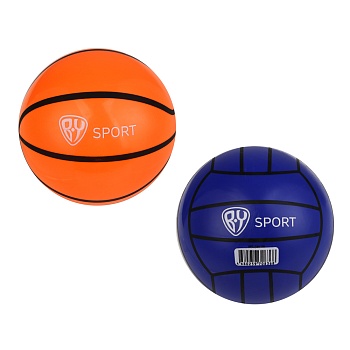 мяч надувной (баскетбол, волейбол), тм by sport, пвх, 22см, 50гр (+-5%), 2 дизайна