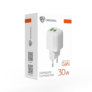 by сетевое зарядное устройство mini 30вт gan,usb-c, usb-a, qc,pd,pps,110-240в,50-60гц,пластик,белый от магазина Барс