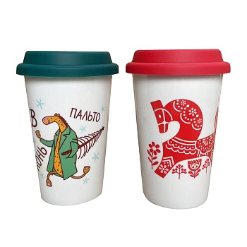 millimi кружка для кофе с силиконовой крышкой 450мл, фарфор, 2 дизайна интернет-магазин «Барс»