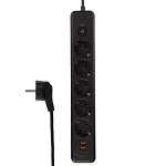 удлинитель, сетевой фильтр 5 гнезд 3м by black, 2*usb, 1*type-c,выкл., 2500вт, чёрный от магазина Барс