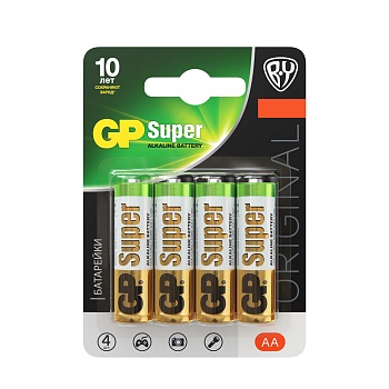 gp super by original батарейки 4шт, тип аа,15agm-2cr в блистере