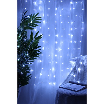сноу бум эл.гирлянда занавес, 1.5x1.5м, 150led, белый, 10 нитей, пост.свеч., пвх прозр., 220в