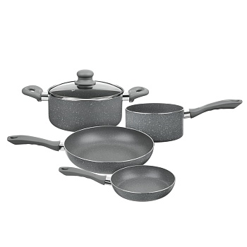 satoshi набор посуды 5пр, а/пр.покр. мрамор: кастрюля+крышка 2,8л;ковш 1,6л;сковорода 20,28см,инд интернет-магазин «Барс»