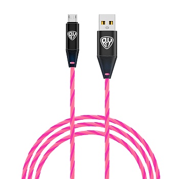 by кабель для зарядки светящийся micro usb, 1м, 2.4а, быстрая зарядка, led подсветка розовая, заря от магазина Барс