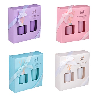 new galaxy набор ароматизатор-диффузор и свеча, ваниль/кокос,океан,цветочн,магич. ночь 40мл, 50г