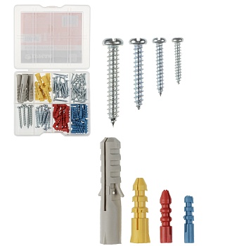 ермак набор металлических шурупов с дюбелями на 106шт от магазина Барс