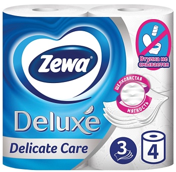 бумага туалетная 3-х слойная, 4 рулона (4х18 м), белая, zewa deluxe, 3228