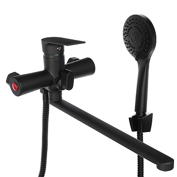 союзкран смеситель для ванны с душем, прямой излив 35см, картридж 35мм, черный, цинк, sk08-p105