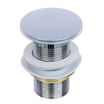 донный клапан, без перелива, большая кнопка, подкл. 1 1/4", d=66мм, нерж. сталь, хром