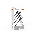 by кабель для зарядки base 3 в 1 usb(a)-type-c/microusb/ip, 18w, 1,2 м, 3a, pvc, чёрный от магазина Барс