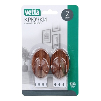 vetta крючки самоклеящиеся, 2шт, дерево, sr, пластик, 1,5кг, 5,5х3,2х2,5см, 1839 от магазина Барс