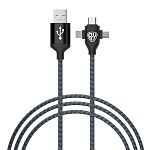 by кабель для зарядки 3 в 1 ip/micro usb /type-c, 1м, 2а, тканевая оплетка, чёрный от магазина Барс