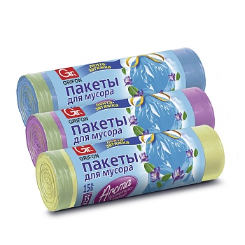 grifon пакеты для мусора с завязками особо прочные, ароматизированные микс, 35 л 15 шт