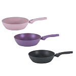 сковорода глубокая литая тм satoshi ботаника d24см, антиприг.покр. мрамор, съем. ручка, инд, 3 цвета интернет-магазин «Барс»