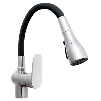 rain смеситель для кухни веста, силиконовый излив, 3 режима, картридж 40мм, латунь, черный/хром