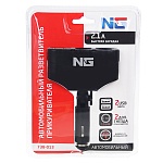 ng разветвитель прикуривателя, 2 выхода +2 usb, 60 w, 2.1а, 12/24в,  пластик