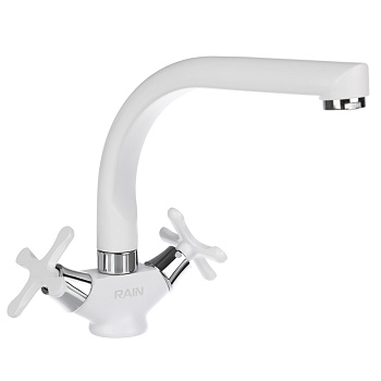 rain смеситель для кухни веста, высокий излив, кран-буксы 1/2, латунь, белый