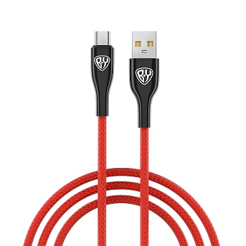 by кабель для зарядки smart type-c, 1м, 3a, qc 3.0, тканевая оплетка, красный от магазина Барс