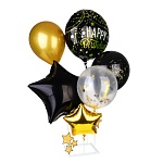 fntastic набор воздушных шаров 6 шт с подставкой, фольга, пластик, картон, "happy birthday", черный