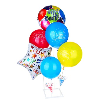fntastic набор воздушных шаров 6шт с подставкой,фольга,пластик,картон, "happy birthday",разноцветные