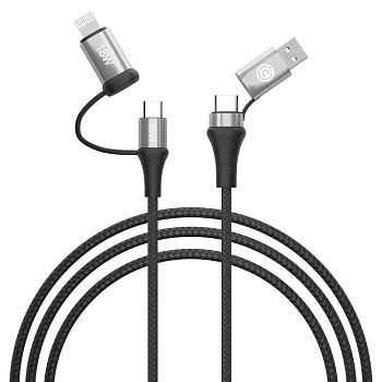 всёгазин кабель для зарядки 4в1, usb/type-c - type-c (65w)/ip (pd, 18w), 1м, быстрая зарядка, черный от магазина Барс