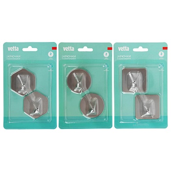 крючки самоклеящиеся тм vetta, 4,5x4,5см, нерж.сталь 201, 3 дизайна, 2шт от магазина Барс