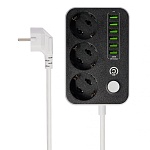 всёгазин удлинитель 3 гнезда, 2м, 6xusb 3.4а суммарно, 16а, 3000вт
