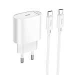 сетевое зарядное устройство с кабелем hoco. модель c109a, usb-с 20вт pd, каб c-c 1м, белый от магазина Барс