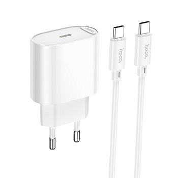 сетевое зарядное устройство с кабелем hoco. модель c109a, usb-с 20вт pd, каб c-c 1м, белый от магазина Барс