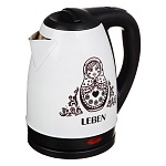 leben чайник электрический 1,8л, 1500вт, нерж. сталь, терморисунок матрешка интернет-магазин «Барс»