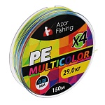 azor fishing леска плетеная, pe премиум 4 нити, 150м, 0,28мм, 29,0кг, многоцветная