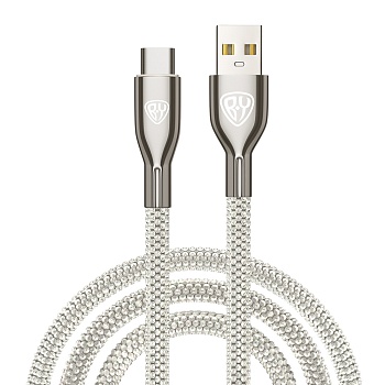 by кабель для зарядки кристаллы type-c, 1м, быстрая зарядка 3а, qc, pd 20w, серебро от магазина Барс
