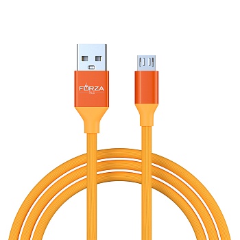 forza кабель для зарядки лето micro usb, 1м, 2а, прорезиненный, 4 цвета, пакет от магазина Барс
