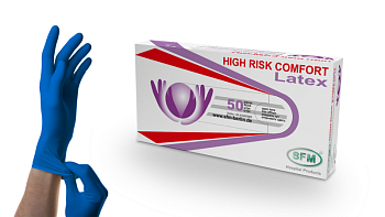 перчатки латексные 50шт/уп sfm high risk comfort, неоп. текстур. синие