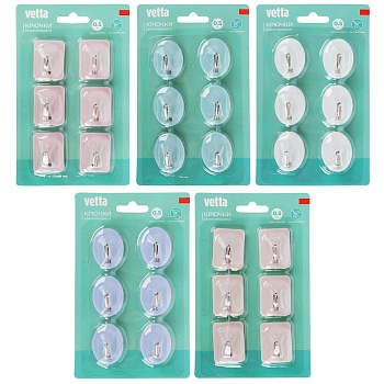 крючки самоклеящиеся тм vetta, сталь q195, полипропилен, 5 цветов, wf-104, 6шт от магазина Барс