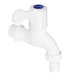 кран водоразборный, 1/2" (15 мм), пластик, ручка-флаг, со штуцером, белый