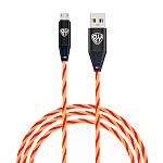 рыжий кабель для зарядки светящийся micro usb, 1м, 2.4а, быстрая зарядка, led подсветка оранжевая от магазина Барс