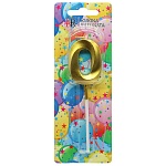 свеча в торт "грани", цифра 0, 4,8см, золото