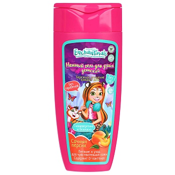 энчантималс детский гель для душа "сочный персик" 250мл, заботливая мама, 65338-1-ens