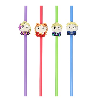 by набор трубочек для напитков с  декором, 4 шт, пластик, 23 см, русские герои