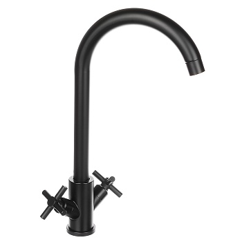 союзкран смеситель для кухни, поворотный излив, кер. кран-буксы 1/2, черный, нерж.сталь, ss01-r240