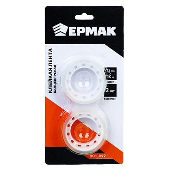ермак клейкая лента канцелярская, прозрачная, 12мм x 10м, 2 шт