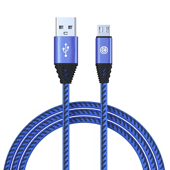 всёгазин кабель для зарядки премиум micro usb, 1м, 2а, кожаная оплётка, синий от магазина Барс
