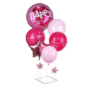 fntastic набор воздушных шаров 6 шт с подставкой, фольга, пластик, картон, "happy birthday", розовый
