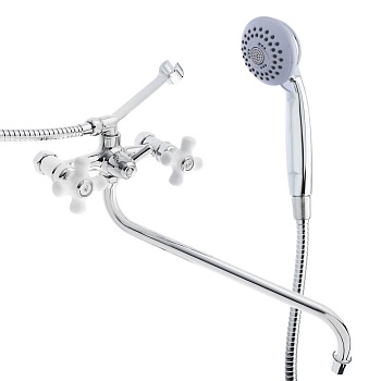 rain смеситель для ванны венера, круглый излив 35см, керам. кран-буксы 1/2, душ. набор, латунь, хром