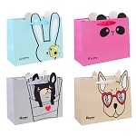 пакет подарочный из высококачественной бумаги, 210 гр, 23x18x10 см, ушки, 4 дизайна