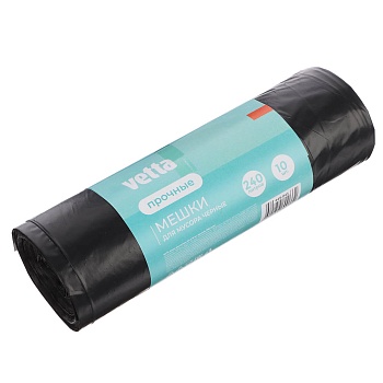 мешки для мусора тм vetta, 240 л., 10 шт., прочные, пвд, рулон