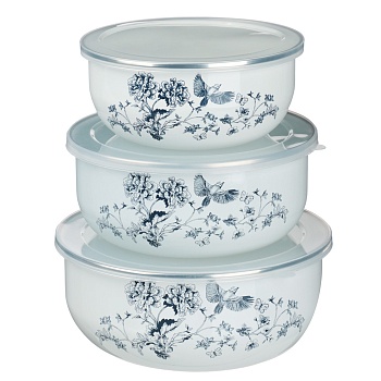 набор эмалированных салатников с крышками, 6 пр. (14/16/18см, 0,7/1,1/1,4л) "флорал" интернет-магазин «Барс»